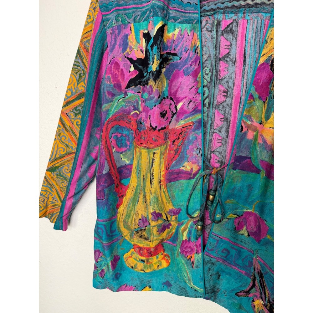 VTG Casual Corner Rayon 2pc Set 8 10 Teal Floral Poetcore Boho Artsy Festival - Picture 15 of 16
